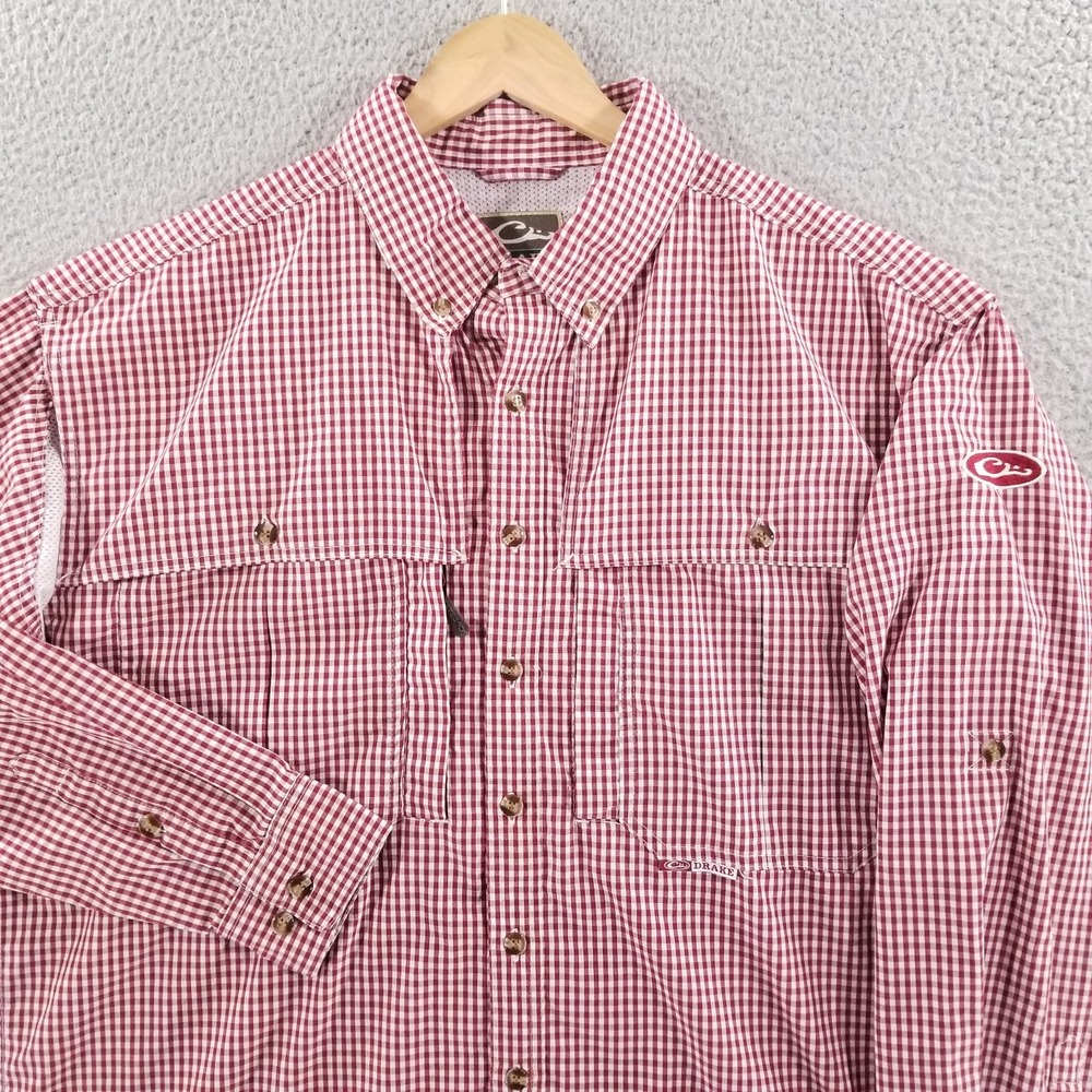 Drake Waterfowl Systems Shirt Mens Medium Red Vented Fishing Outdoor Hunting